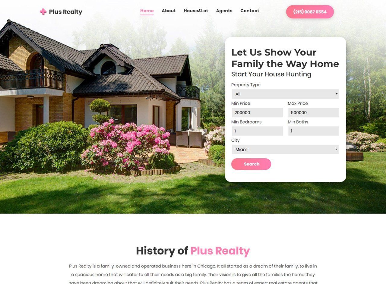 A screenshot of the history of plus realty website.