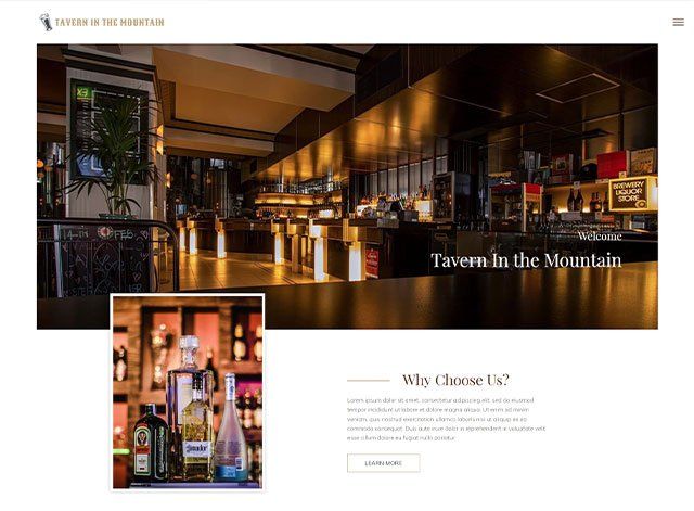 A screenshot of a website for a restaurant called tavern in the mountain.