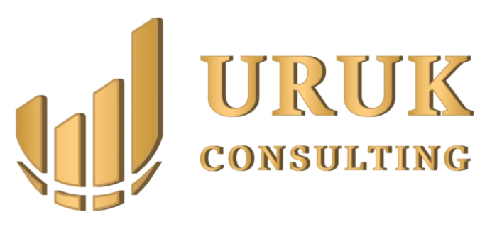 URUK Consulting logo in gold with stylized bar chart icon