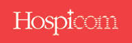 The word hospicem is written in white on a red background.