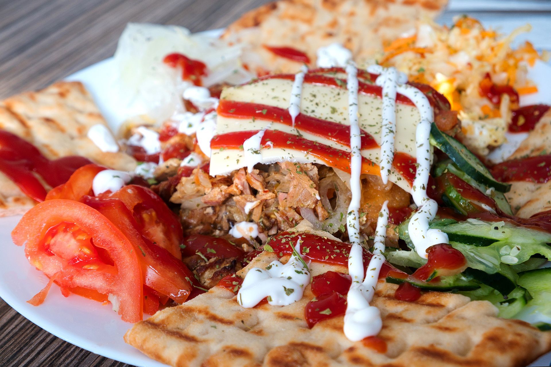 A close-up of a plate of food on a table