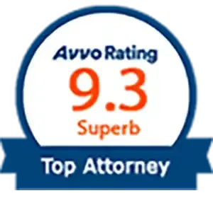 A badge that says avvo rating 9.3 superb top attorney
