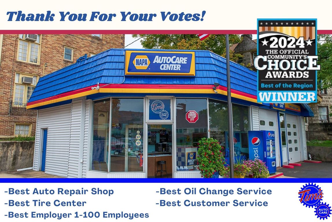 Auto repair shop storefront with “Thank You For Your Votes” and 2024 Choice Awards Winner sign.