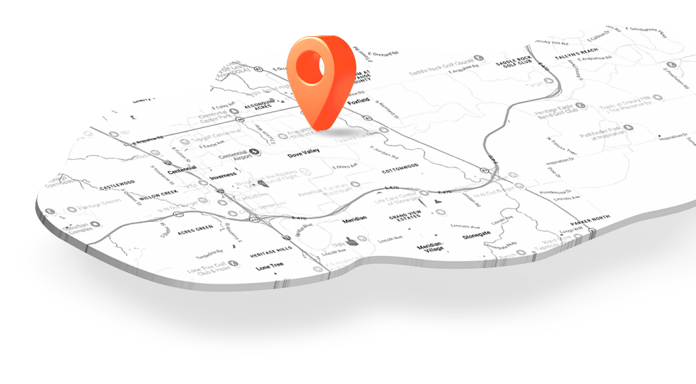 Orange map pin on a folded white map with gray streets