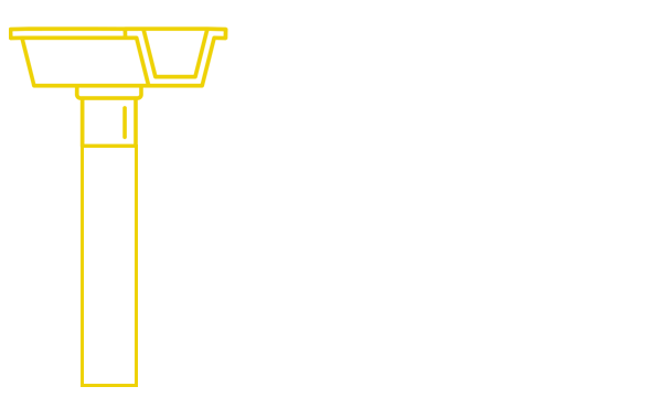 A yellow line drawing of a drain on a white background.