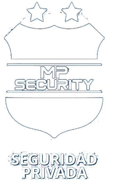 Logotipo de MP Security: Escudo con estrellas y texto “MP SECURITY”, “SEGURIDAD PRIVADA”.