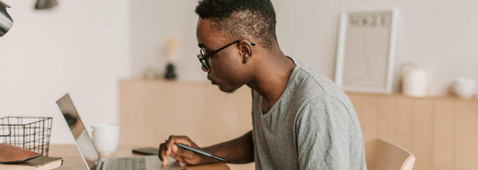 Picture of someone learning from home. 