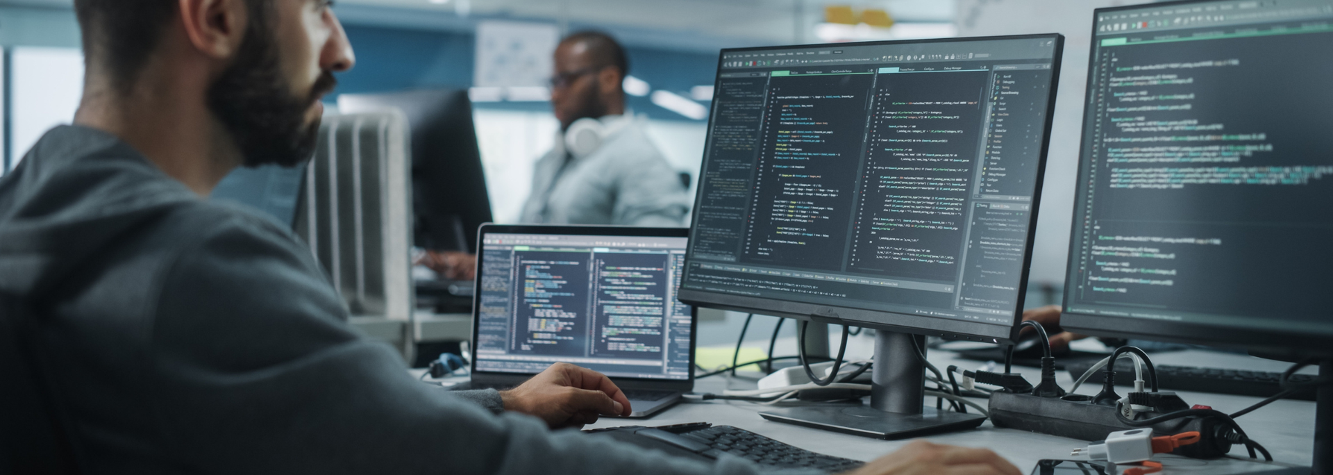 Picture of someone working with code. Picture of someone working with code.