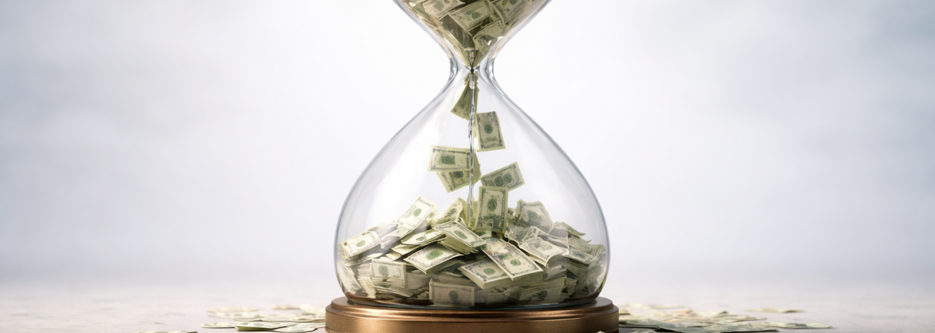 Picture of a hour glass filled with money. Picture of a hour glass filled with money.