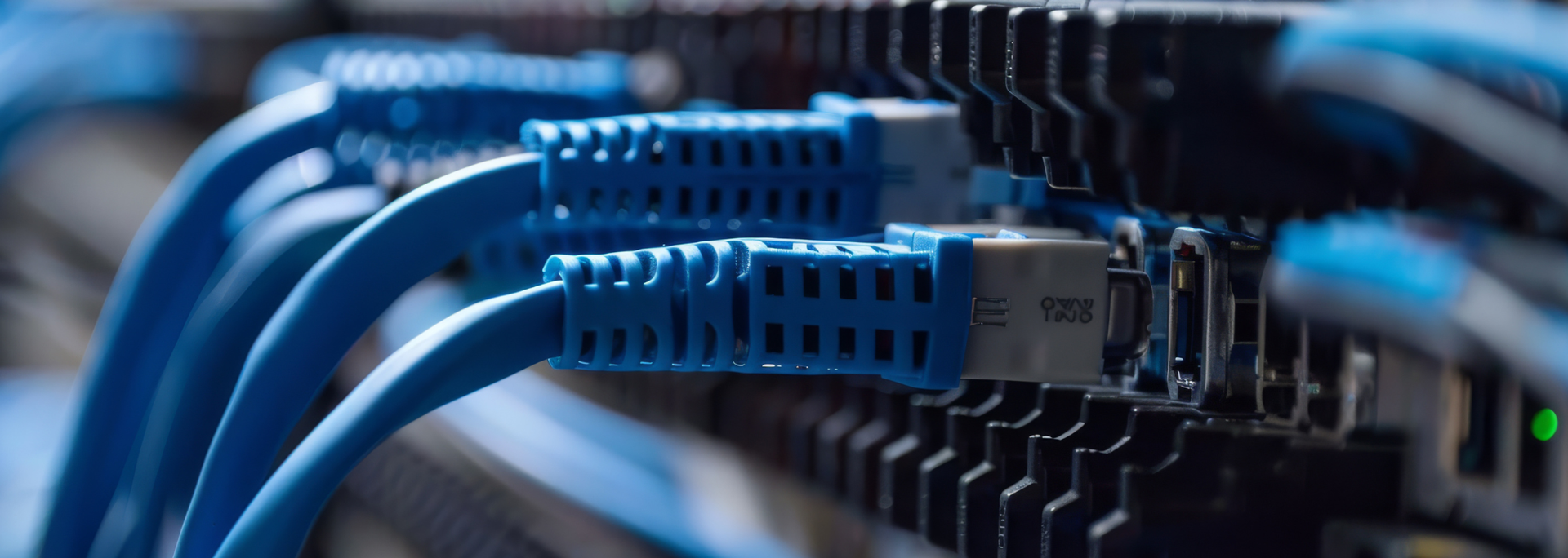 Picture of network cables going into a server system. Picture of network cables going into a server system.