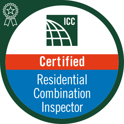 A sticker that says icc certified residential combination inspector