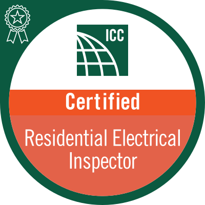An icc certified residential electrical inspector badge