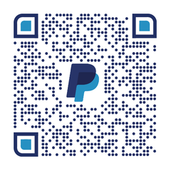 Blue PayPal QR code with a centered logo on a white background