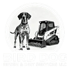 Black-and-white logo of a spotted dog beside a skid steer with faint Bird Dog Brush & Dirt Services text