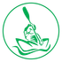 Logo verde di un canoista in kayak con una pagaia all'interno di un cerchio