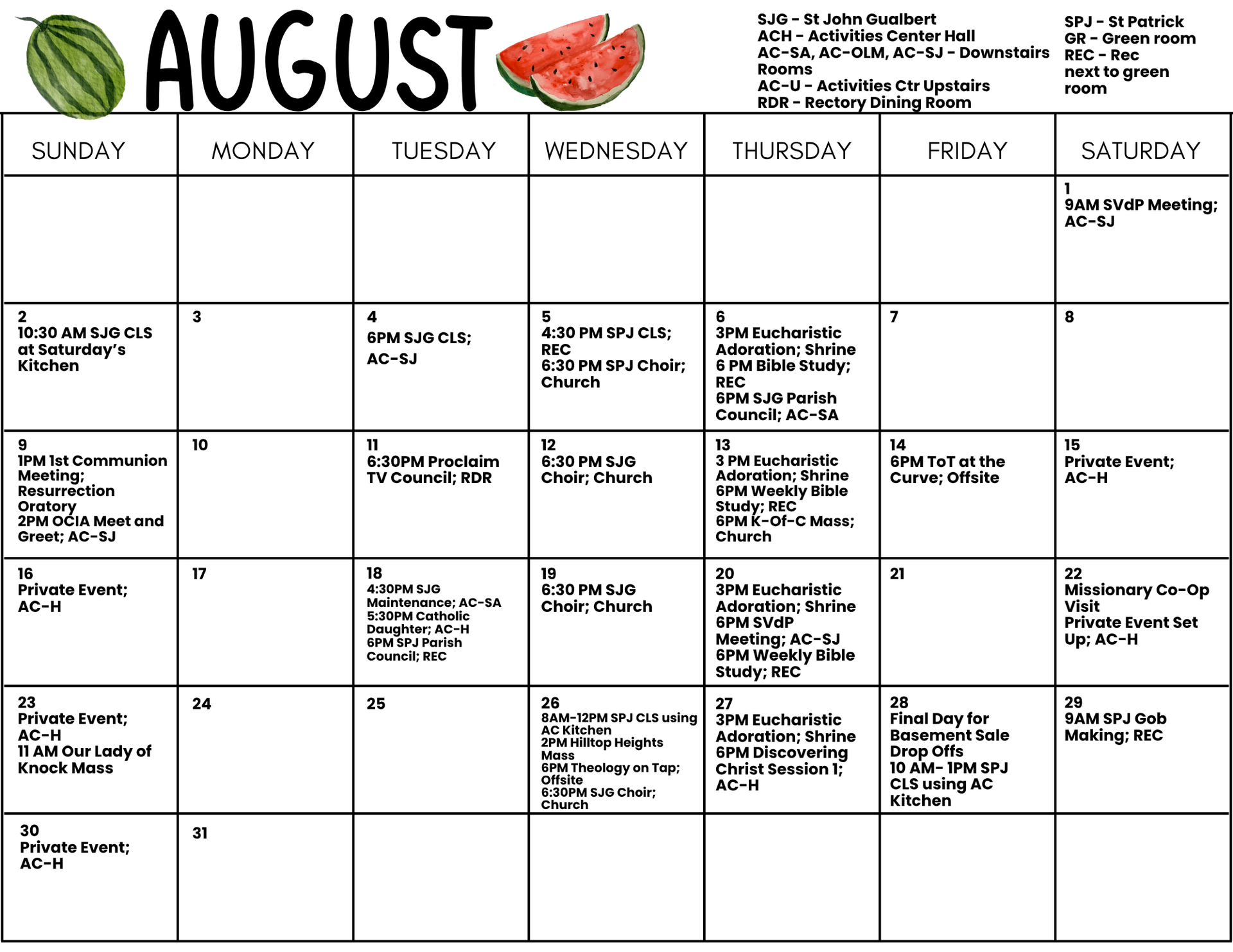 August 2026-Parish Calendar