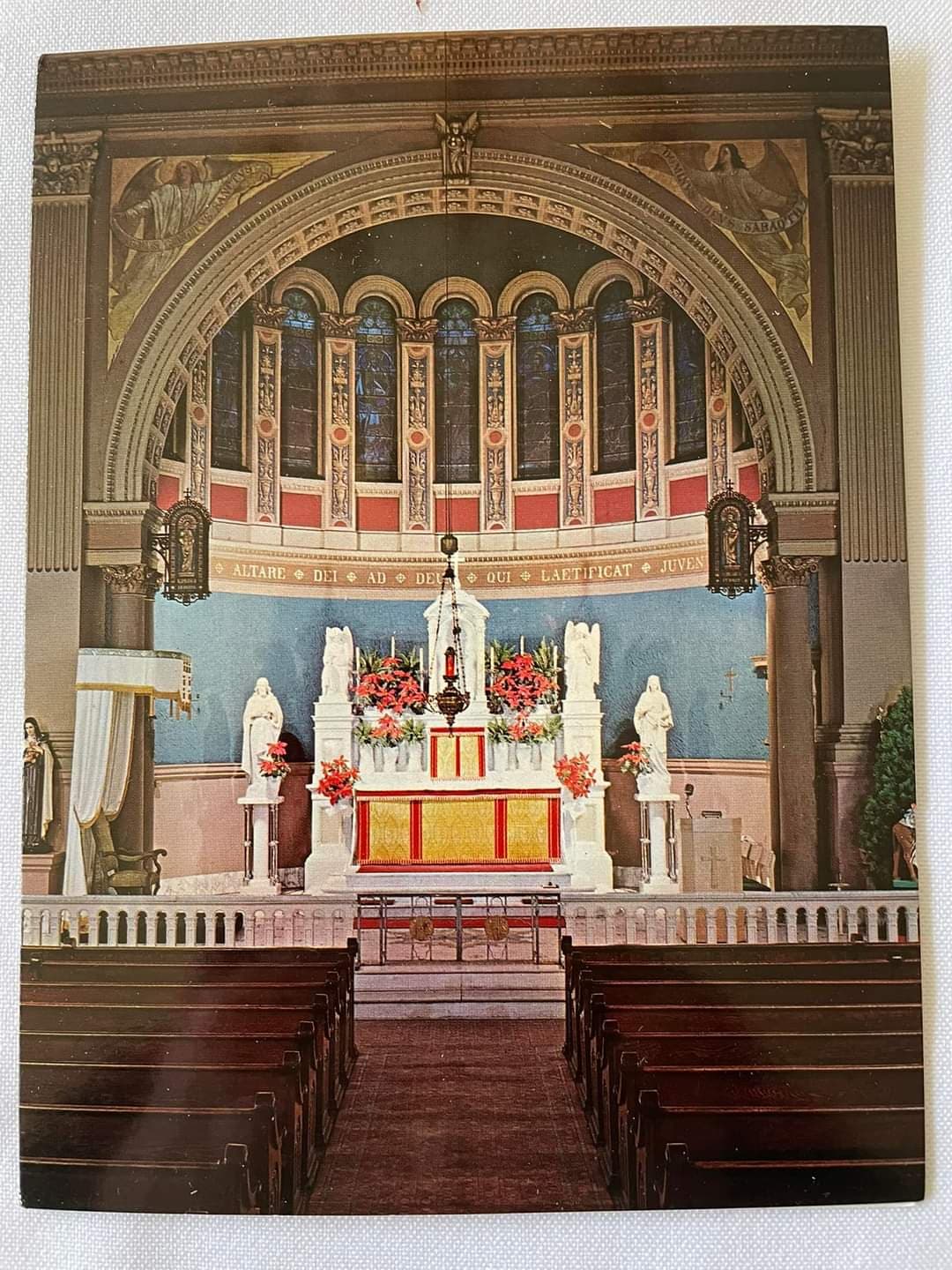 Stained glass windows above the altar at St John Gualbert Cathedral Johnstown PA 
