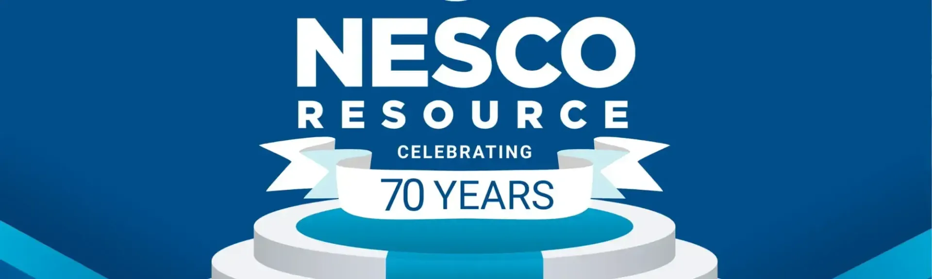 Nesco Resource logo over a circular white platform with a blue banner celebrating 70 years.