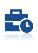 A blue briefcase icon featuring a circular clock symbol on the bottom right.