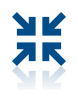 Blue icon featuring four inward-pointing arrows arranged in a square pattern, with a light reflection below.
