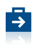 A dark blue briefcase icon with a white arrow pointing to the right, featuring a light reflection at the bottom.