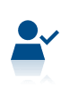 A blue icon of a stylized person with a checkmark to their right, signifying an approved user or verified status.