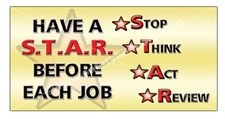 A sign with a gold star background reads: