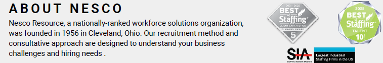Nesco Resource company summary with award badges for