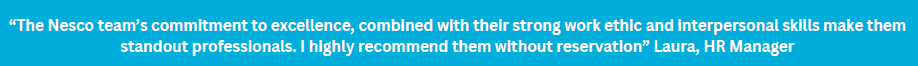 Testimonial on a blue background: 