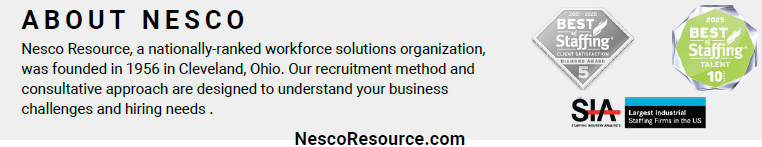 About Nesco text section with company information, website link, and award logos.