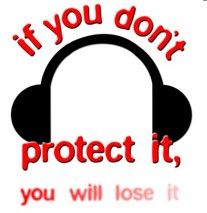 A graphic with headphones framing the red text