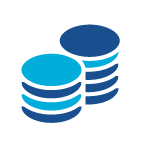 Two stacks of coins, one in light blue and one in dark blue.