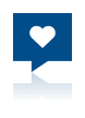 A blue square speech bubble with a white heart icon and a reflection underneath.