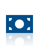 A dark blue icon of a rectangular banknote with a circle in the center, shown with a light reflection beneath it.