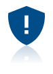 A blue shield icon featuring a white exclamation mark, with a soft reflection underneath.
