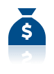 A blue icon of a money bag with a white dollar sign, featuring a faint reflection below it.
