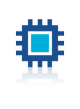 A dark blue computer chip icon with a light blue center and a subtle reflection underneath.