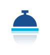 A blue service bell icon with a light blue base and a soft, reflective shadow effect below it.