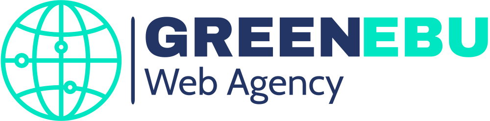The logo for greenebu web agency has a globe on it.