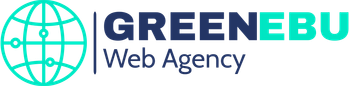 The logo for greenebu web agency has a globe on it.