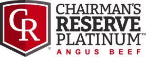 The logo for chairman 's reserve platinum angus beef.