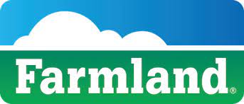 The farmland logo is green and white with a blue sky in the background.