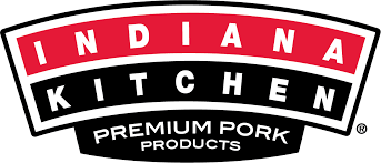 The logo for indiana kitchen premium pork products is red and black.