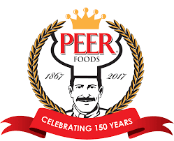 A logo for peer foods celebrating 150 years