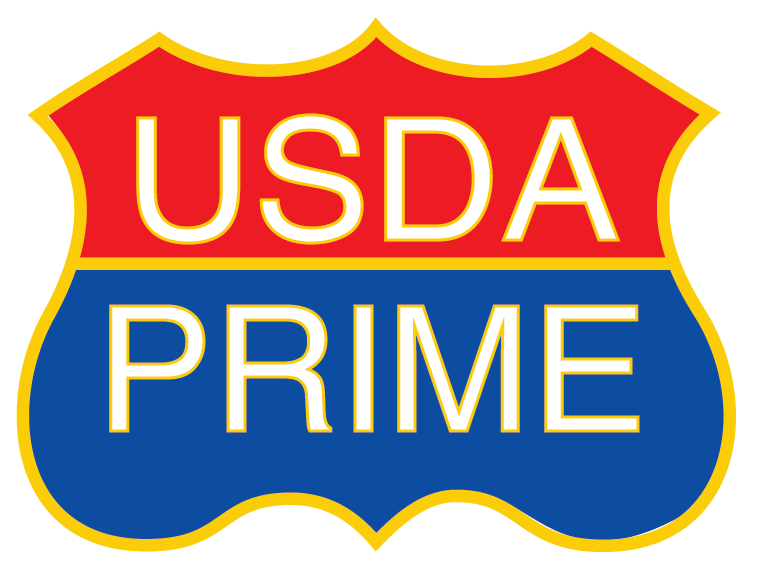 A red and blue sign that says usda prime