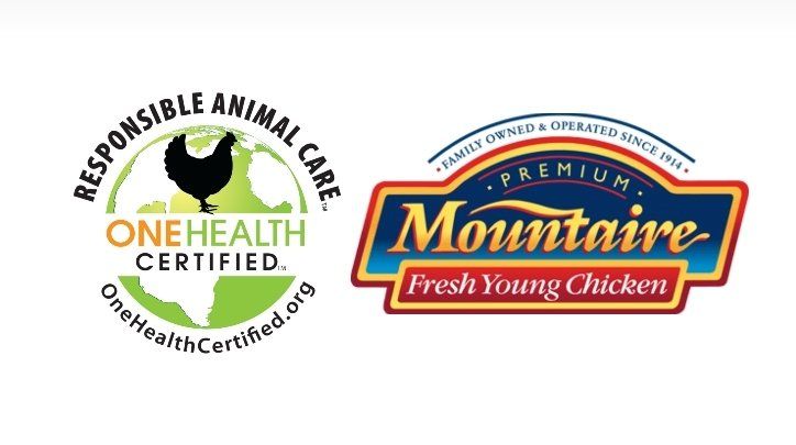 Two logos for mountainaire fresh young chicken on a white background
