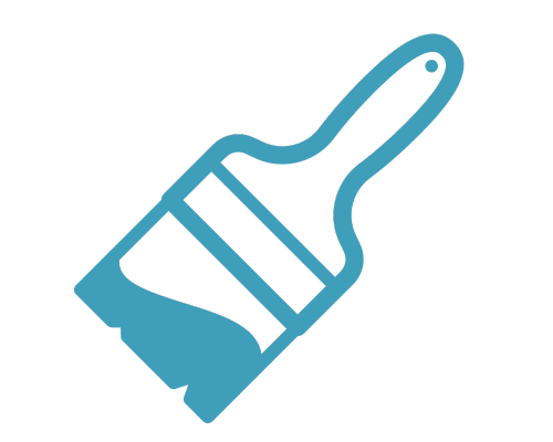 A blue icon of a paintbrush angled to the right.