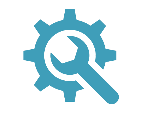 A teal icon showing a wrench overlapping a gear, symbolizing tools, maintenance, or settings.