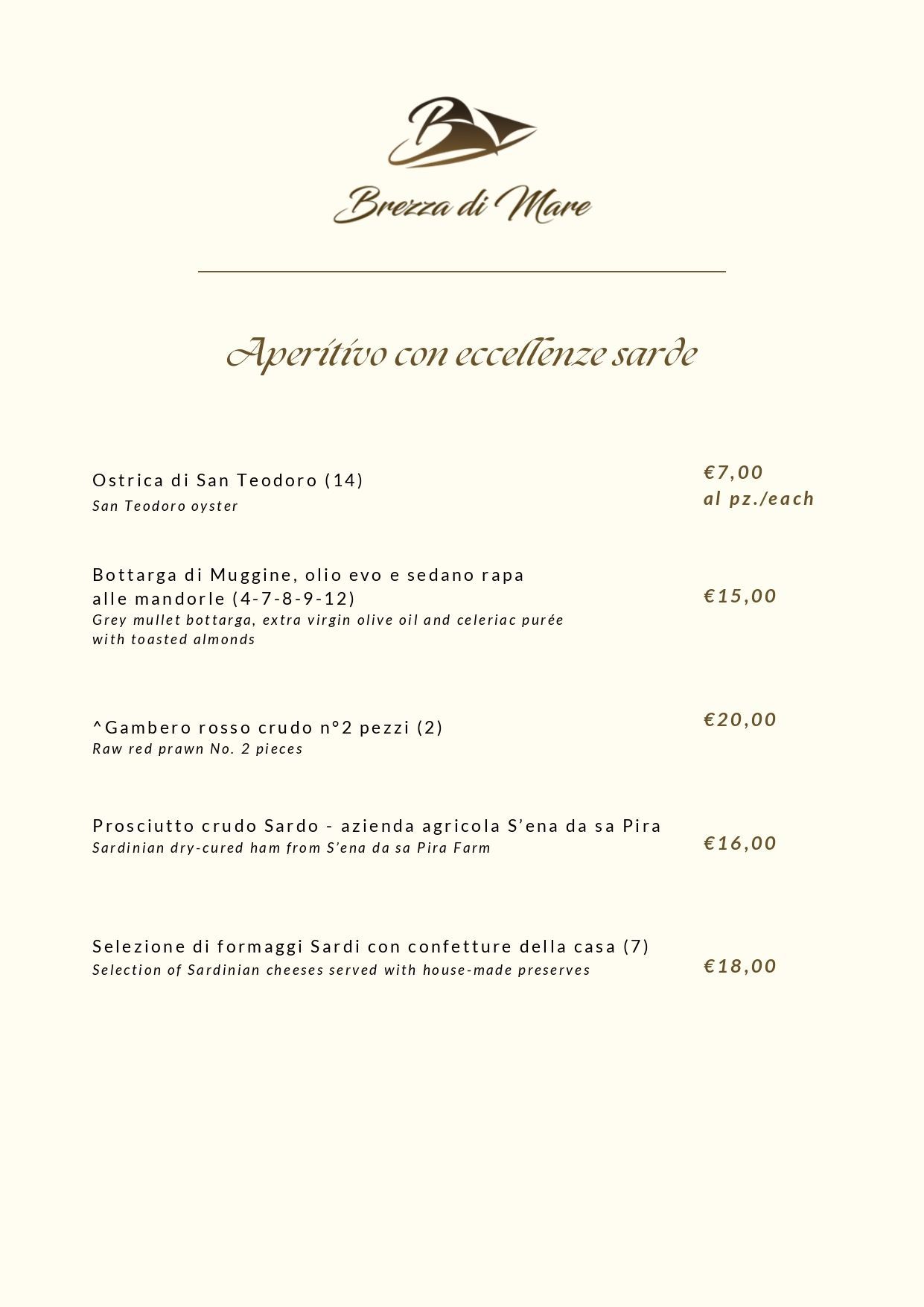 menu brezza di mare