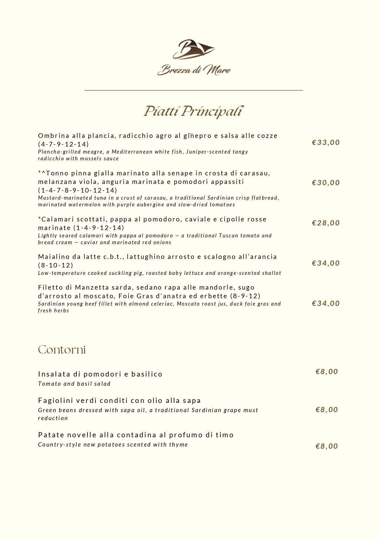 menu brezza di mare